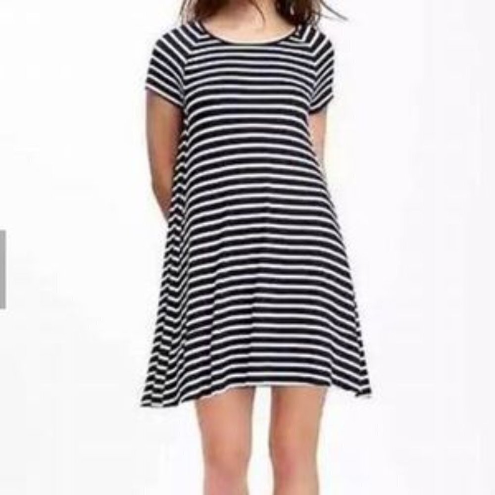 Old Navy - Short Sleeve Navy and White Striped Dress
